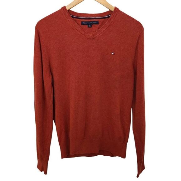 Tommy Hilfiger v neck sweater burnt orange cotton Small - Picture 1 of 5
